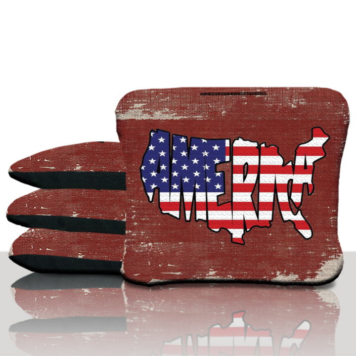 A vintage American flag glove with 'America' shaped like the USA map.