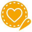 Orange heart with a needle and thread icon.