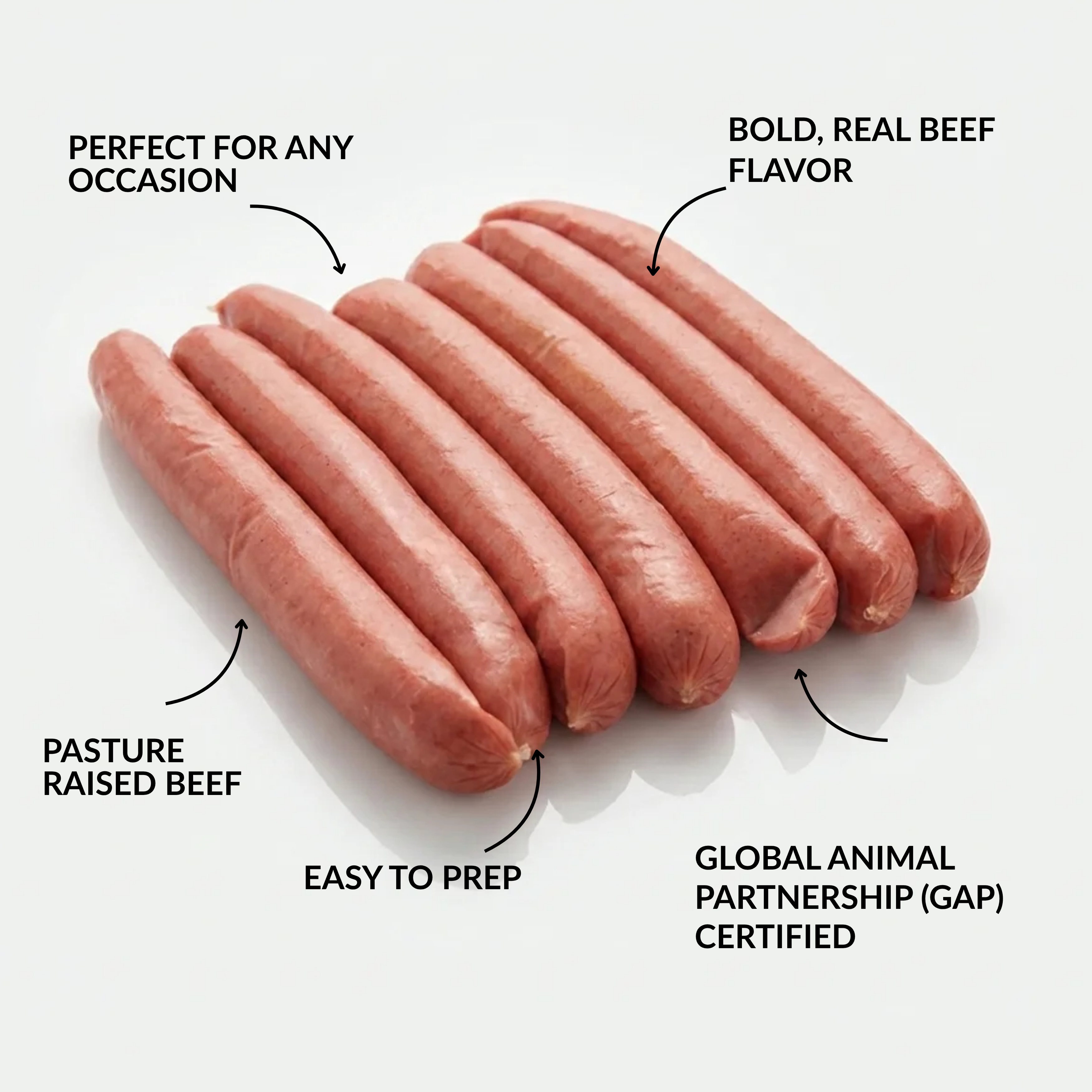 A package of Adams Ranch Natural Ground Beef with callouts like 'Burger-Ready' and 'Family-Friendly'.