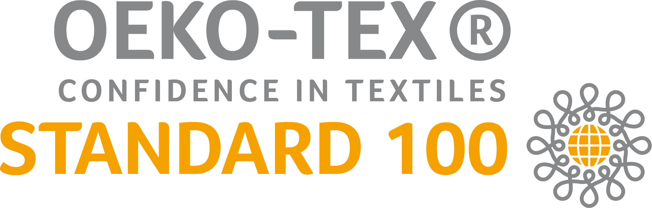 OEKO-TEX Standard 100 logo with text and decorative globe design.