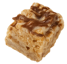 Square pastry with brown swirls on top, possibly a piece of cake or bread.