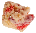 A close-up of a raw, marbled chunk of red-and-white meat.