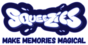Logo with text 'Squeezies Make Memories Magical' in a playful font.