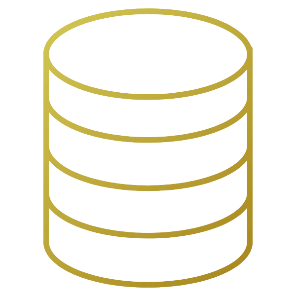 Gold cylindrical database icon on a transparent background.