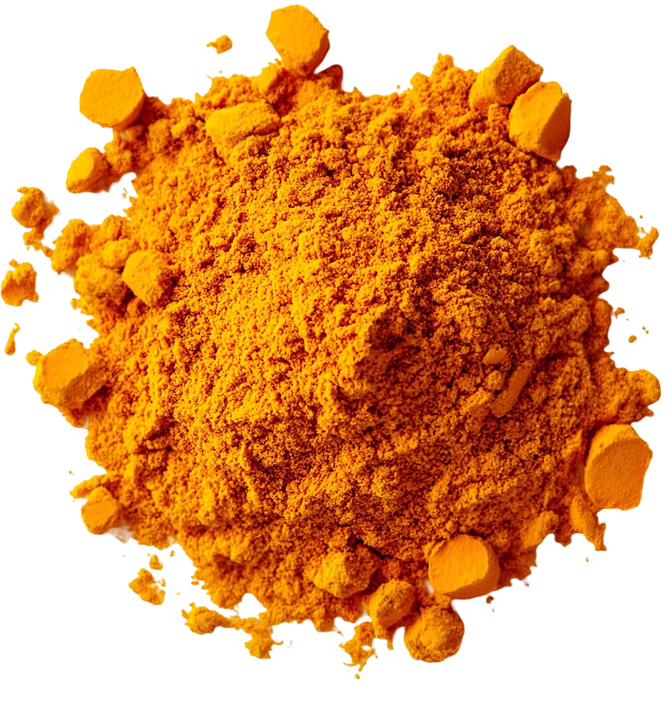 A pile of bright orange powder on a white background.