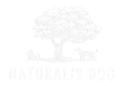 Illustration of two dogs and a tree with a heart, labeled 'Naturalis Dog.'
