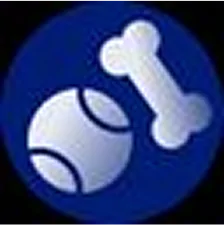 Icon of a tennis ball and bone on a blue background.