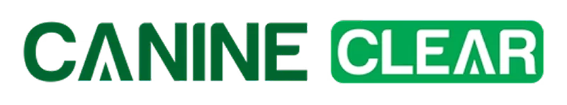 Logo with the text 'CANINE CLEAR' in green and white.