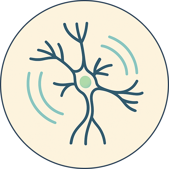 Stylized tree and leaf design inside a circular border.