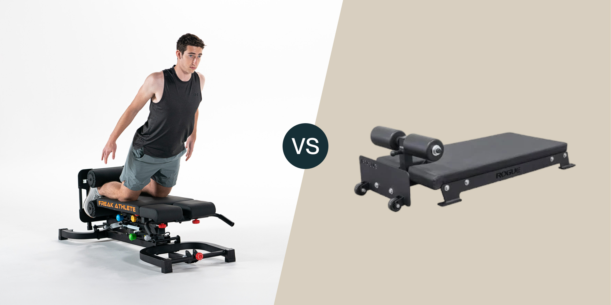 Dual image comparison of fitness equipment and a man exercising.