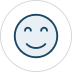 Smiley face icon with blue circle background.