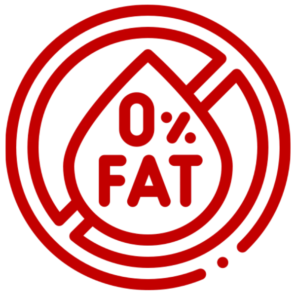 Red '0% Fat' symbol inside a circle.