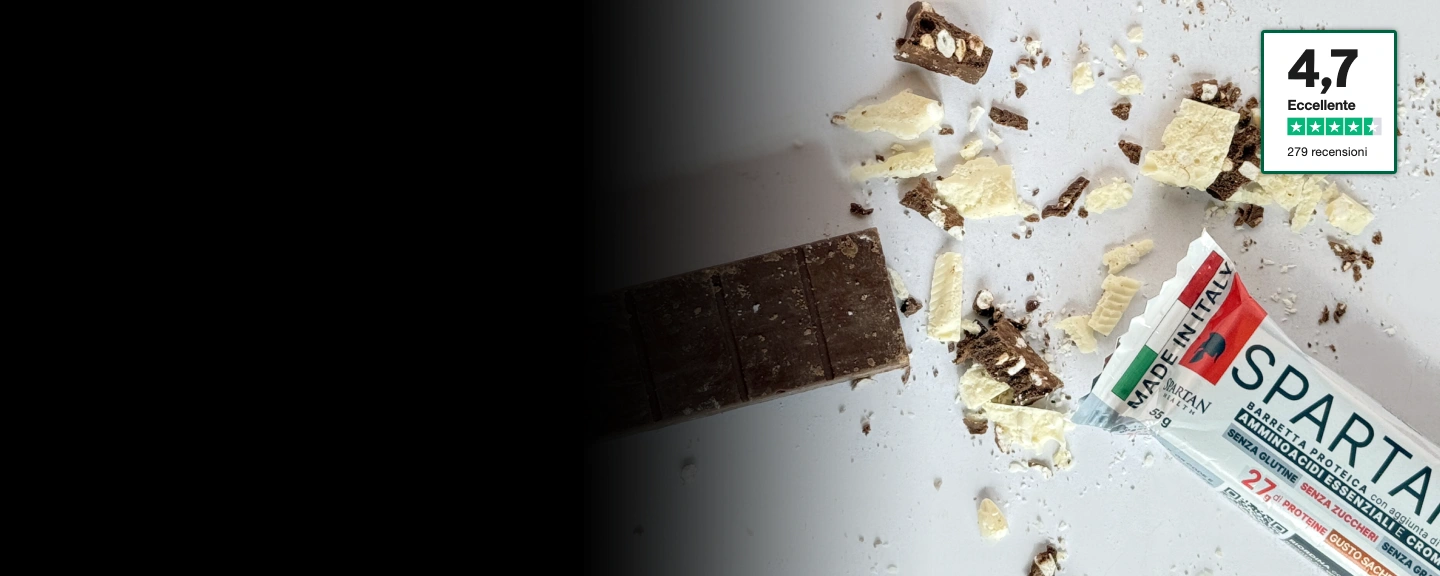 Broken protein bar pieces with packaging and a 4.7 rating displayed.