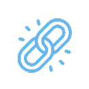 Blue chain link icon on a black background.