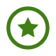 Green star inside a circle on a white background.
