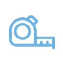 Blue outline of a tape measure on a black background.