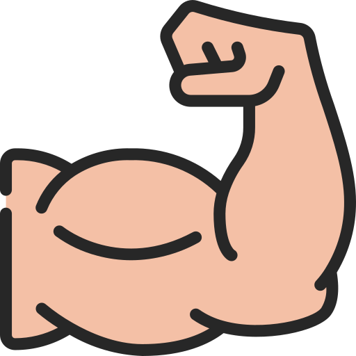 Illustration of a flexed muscular arm with a clenched fist.
