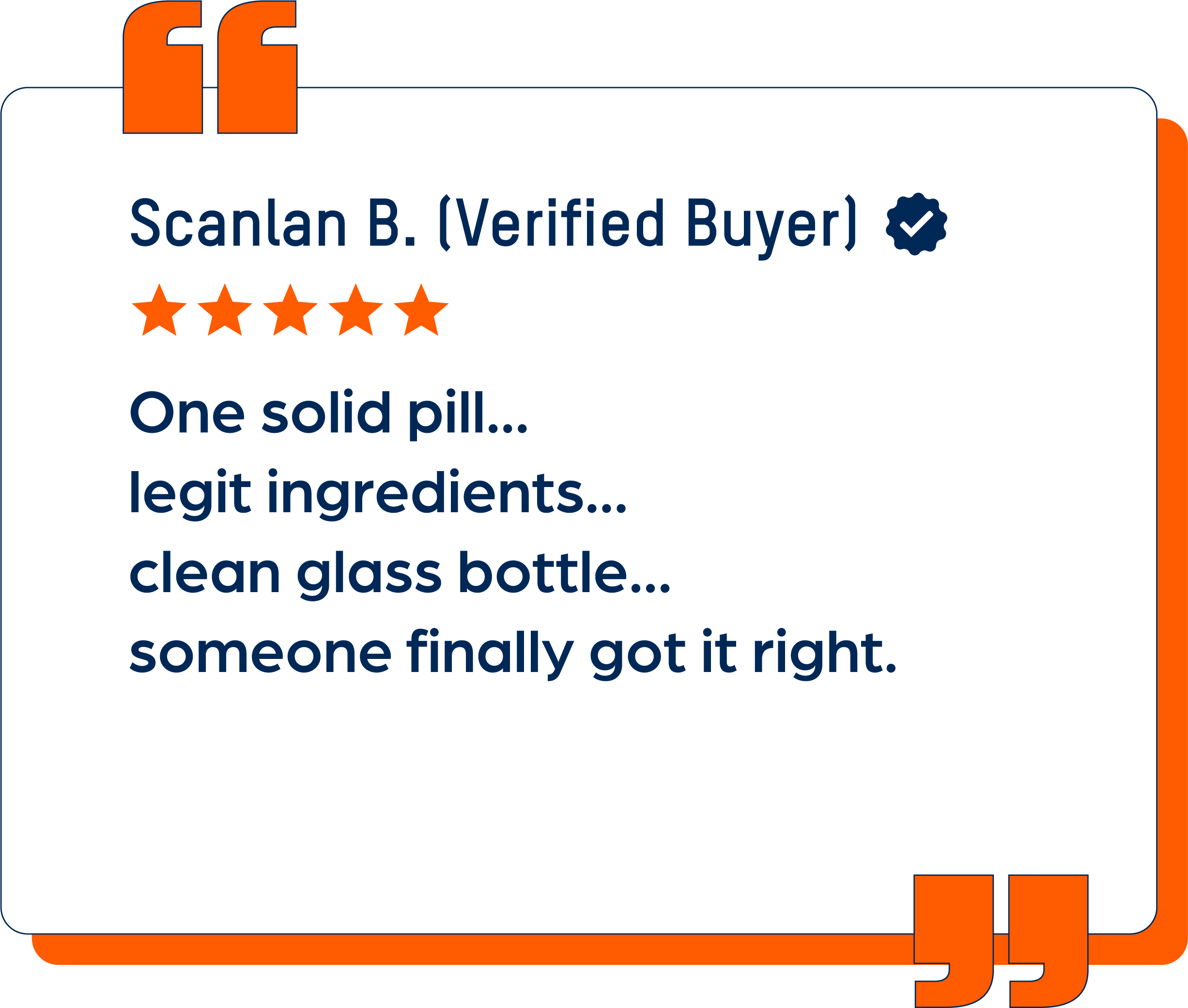 Customer review with five stars and positive feedback on a product.