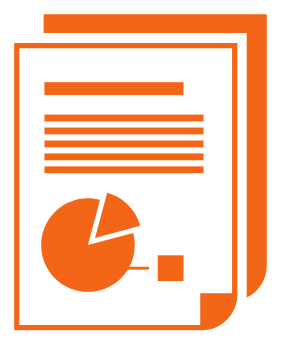 Illustration of a document with a pie chart and text lines.
