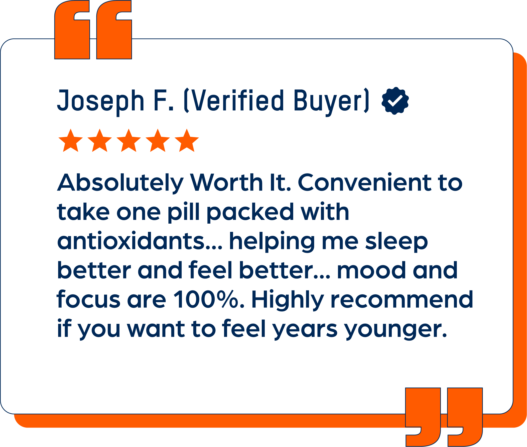 Customer review with five stars and positive feedback on a product.