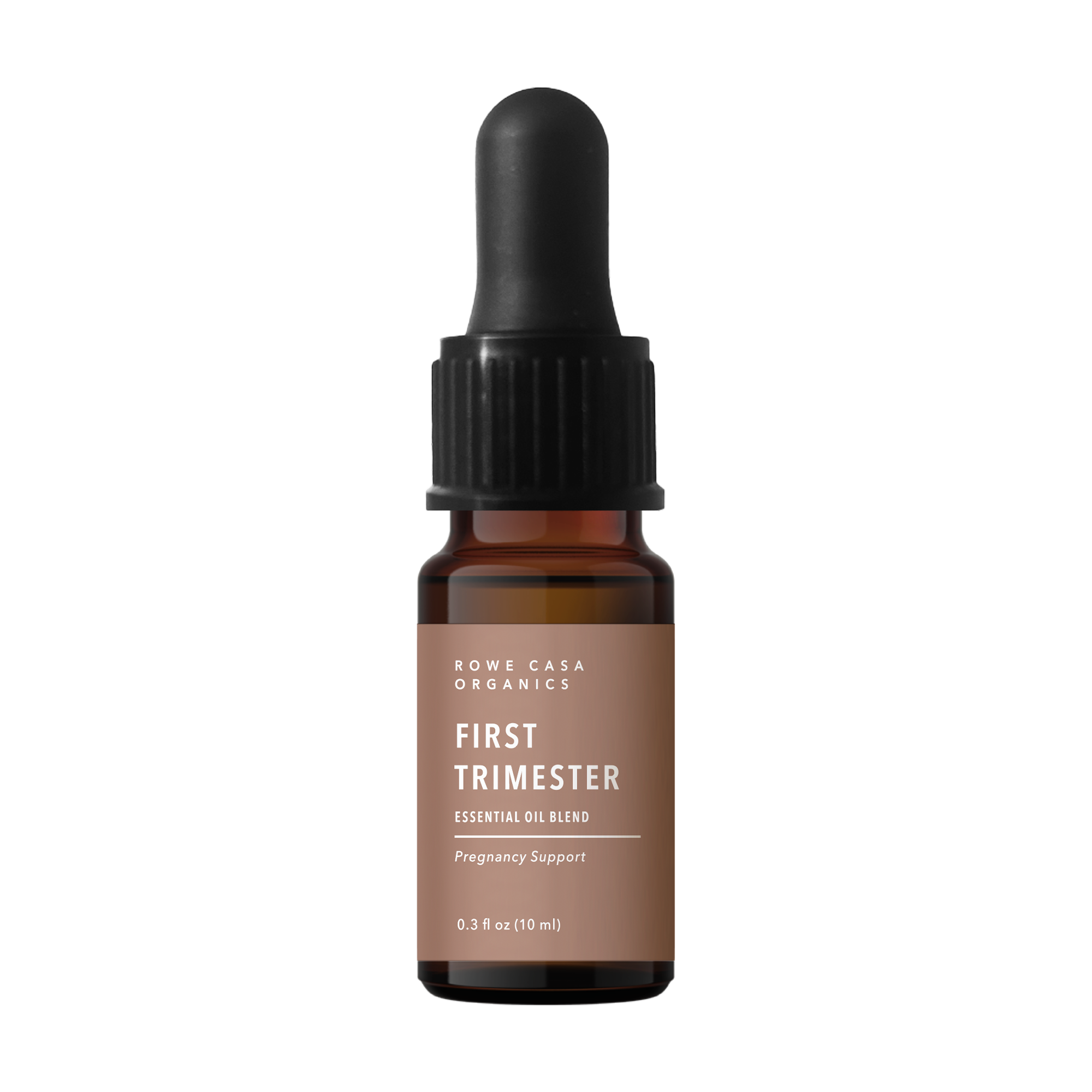 A small bottle labeled 'First Trimester' essential oil blend.