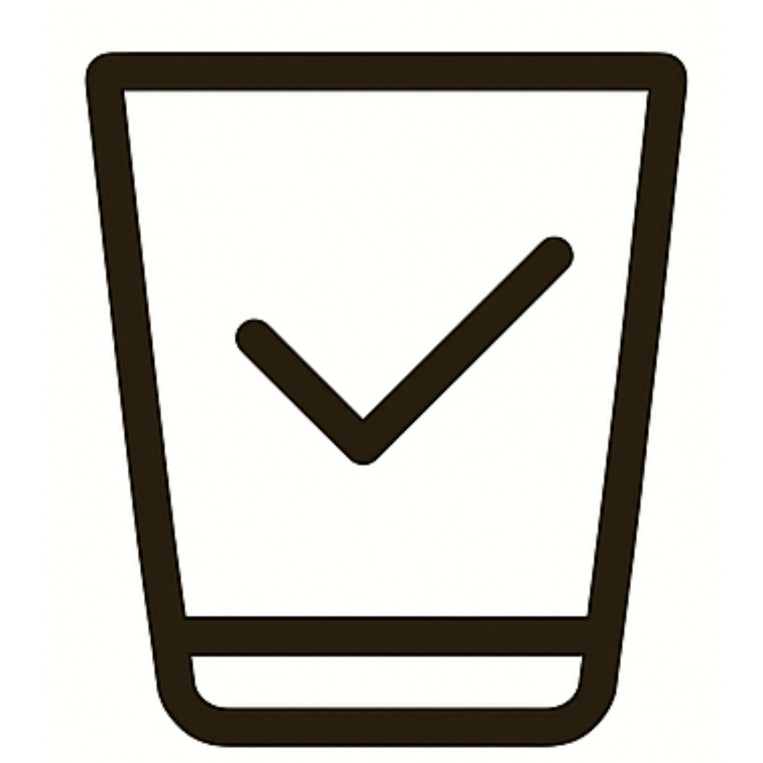 Black outline of a glass with a checkmark inside.