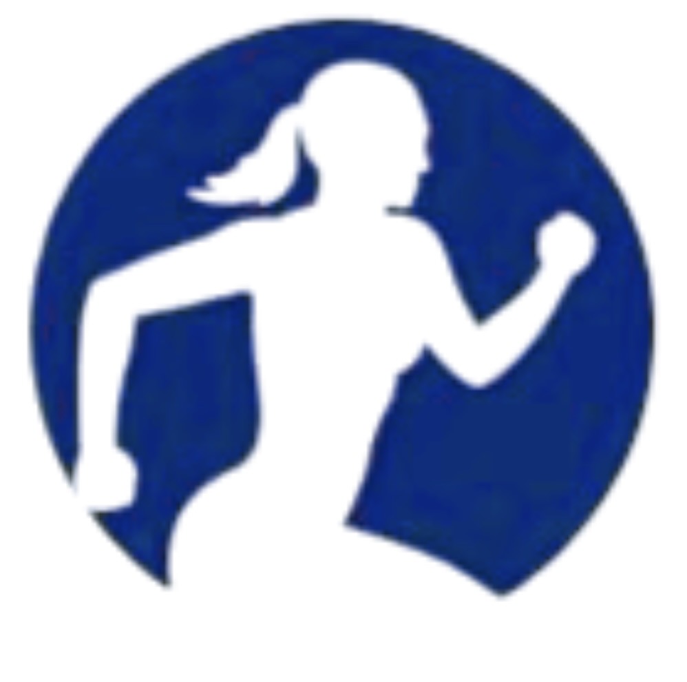 Silhouette of a running person inside a purple circle.