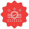 A red starburst icon with a white line drawing of a shield protecting a surface.
