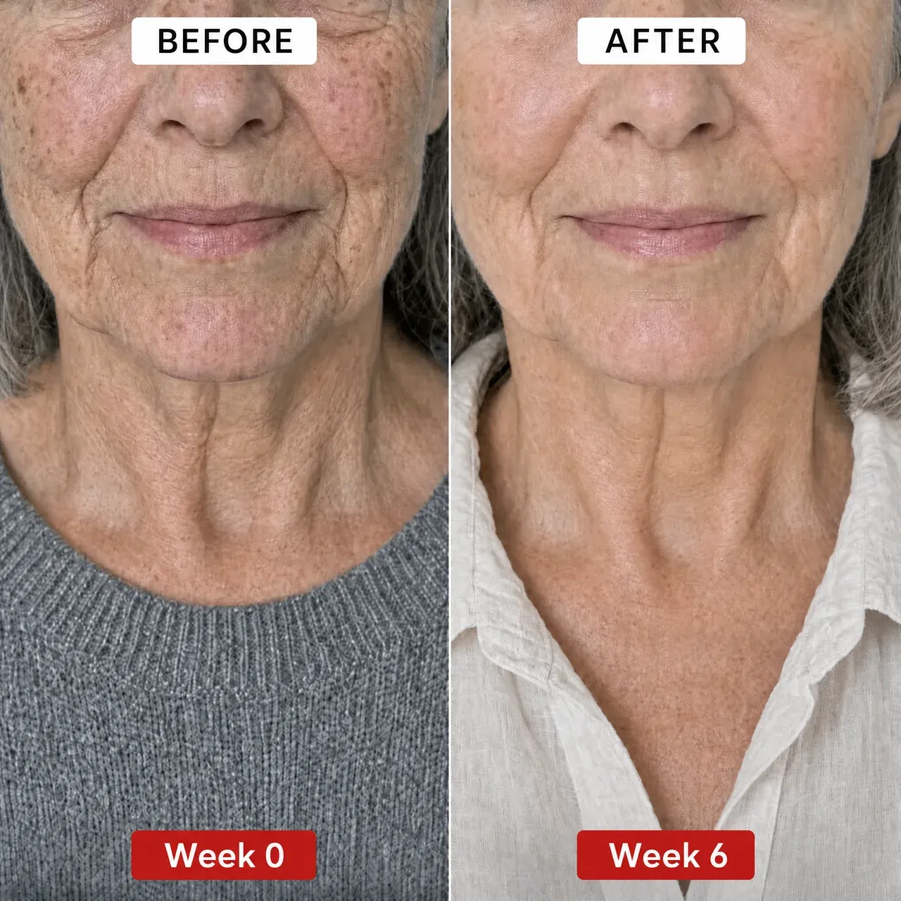 Before and after comparison showing the appearance of lines around the mouth