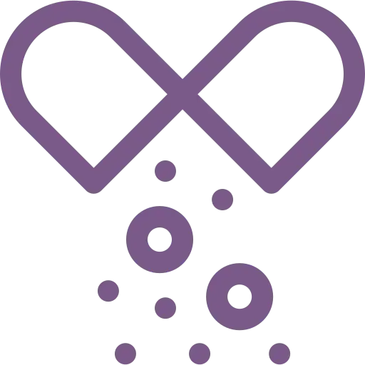 A purple icon of an open capsule with its contents spilling out.