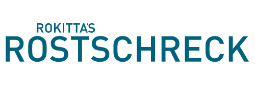 The Rokitta's Rostschreck logo, with blue text on a green background.