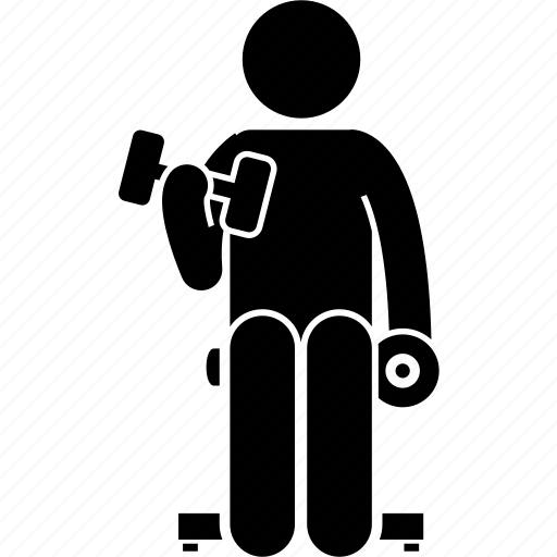 Silhouette of a person holding a dumbbell.