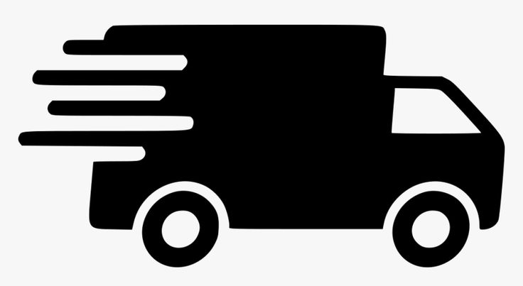 Silhouette of a delivery truck with motion lines.