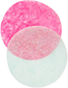 Three overlapping circles in pink and white shades.