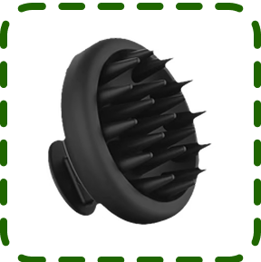 Black silicone scalp massager with pointed bristles.