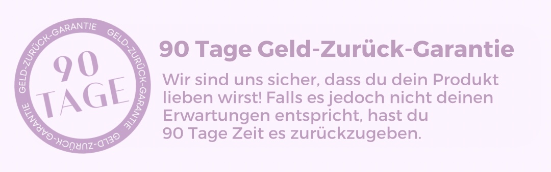 Text about a 90-day money-back guarantee in German.