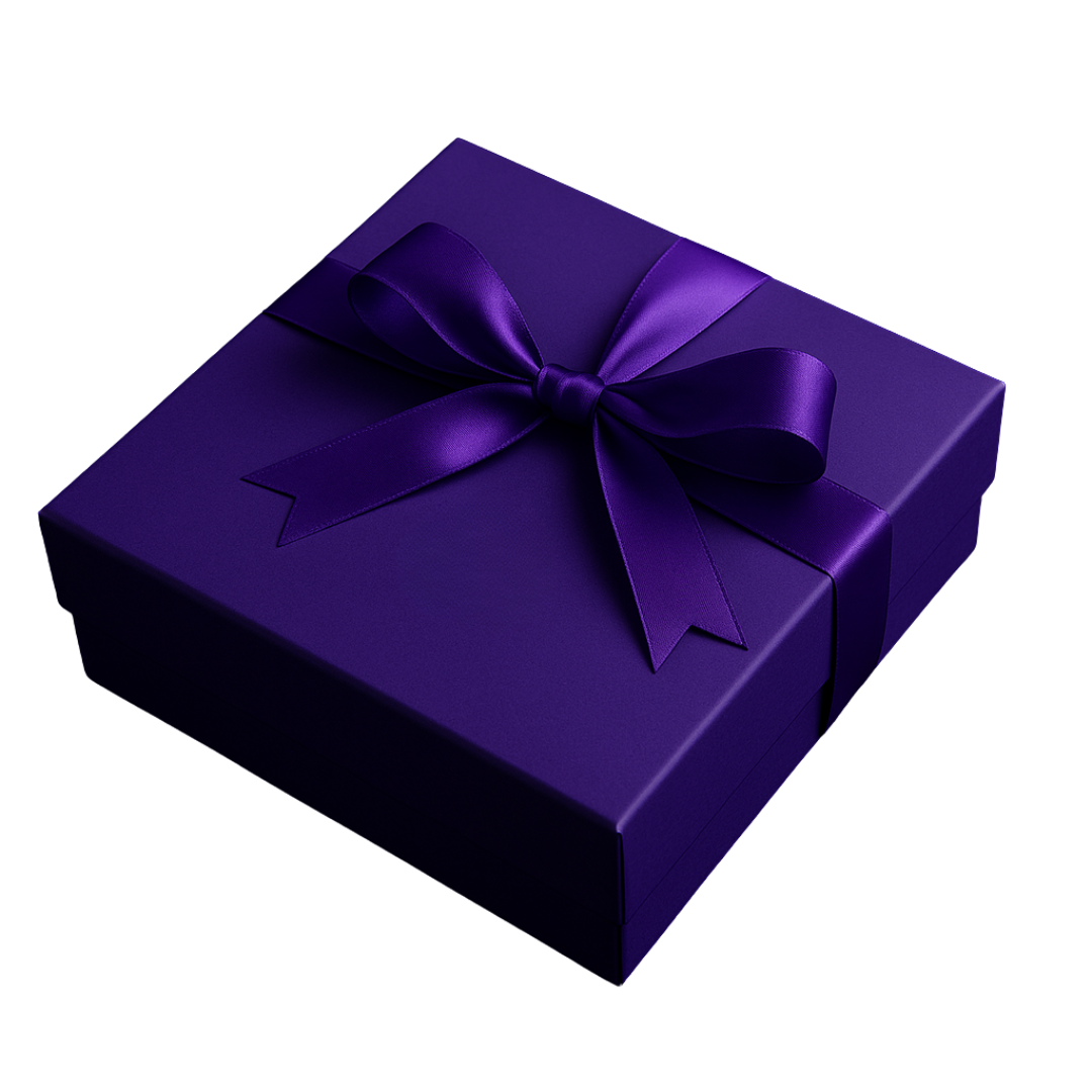 Purple gift box with a matching ribbon on a black background.
