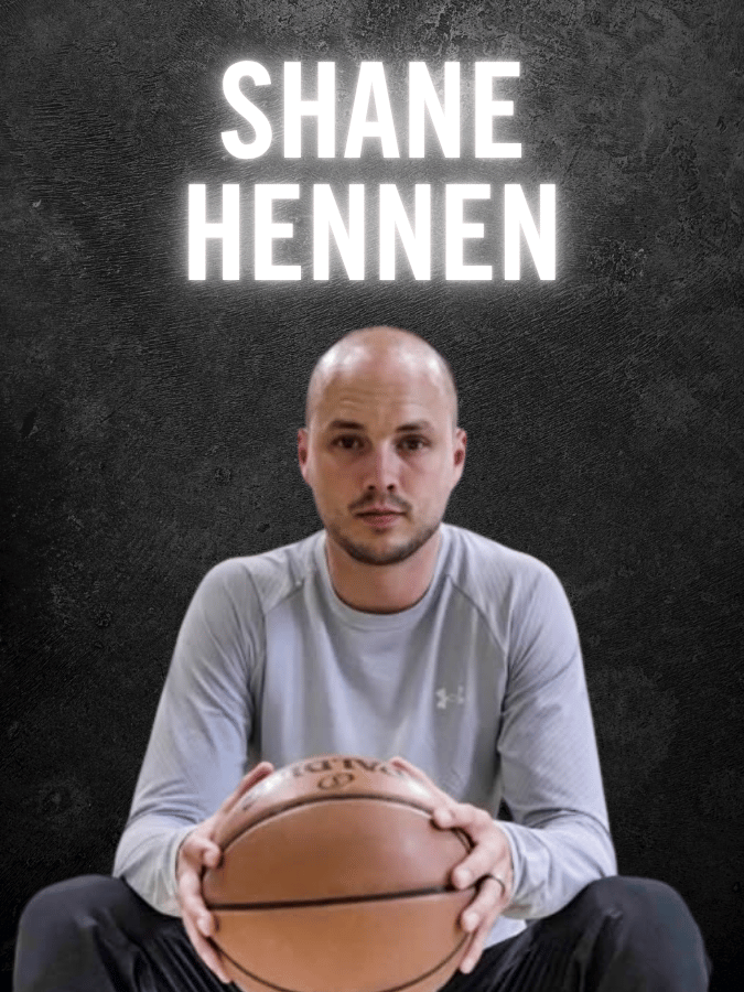 Person holding a basketball against a dark background with text 'Shane Hennen' above.