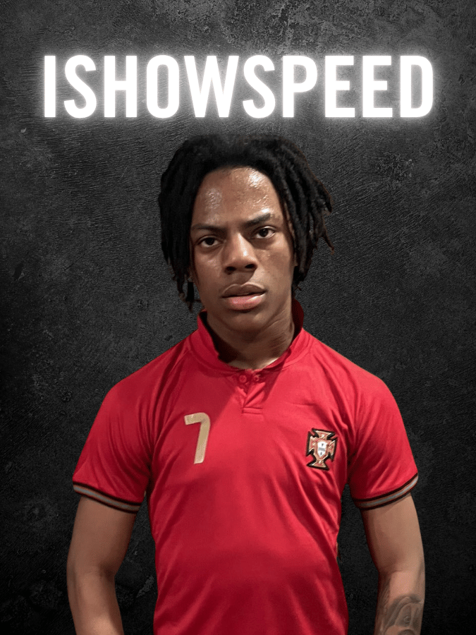 Person in a red soccer jersey with number 7, black background labeled 'ISHOWSPEED'.