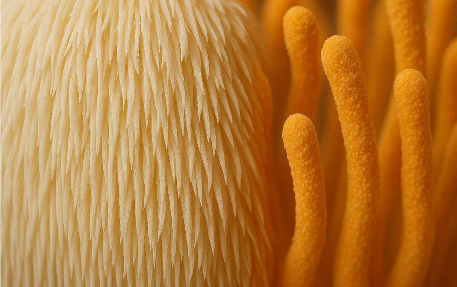 Close-up of textured, spiky beige and orange structures.