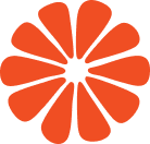 A stylized orange icon with twelve petals, resembling a flower or a citrus slice.