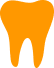 A simple orange icon of a molar tooth on a white background.