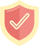 A reddish-pink shield icon with a yellow border and a white checkmark in the center.