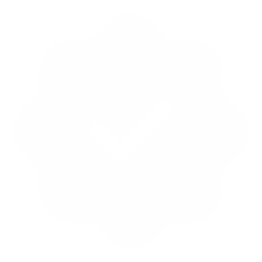 A white icon of a checkmark inside a wavy, circular badge shape.