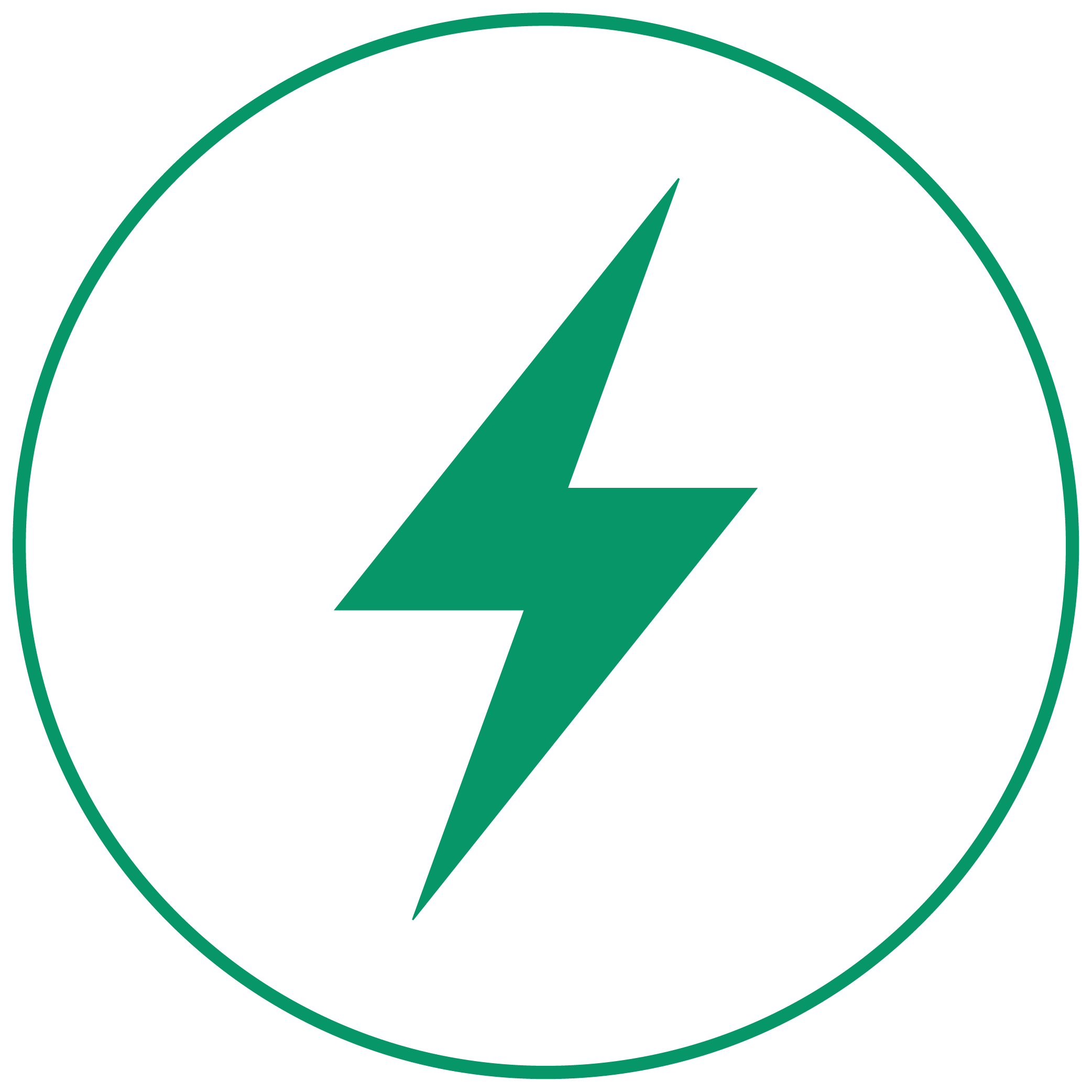 A green lightning bolt icon inside a thin green circle on a white background.