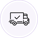 Icon of a delivery truck with a checkmark inside a purple circle.