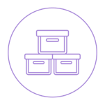 Icon of three stacked boxes inside a circle.