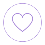 Purple heart icon inside a circle on a white background.