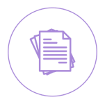 Purple icon of stacked documents inside a circle.