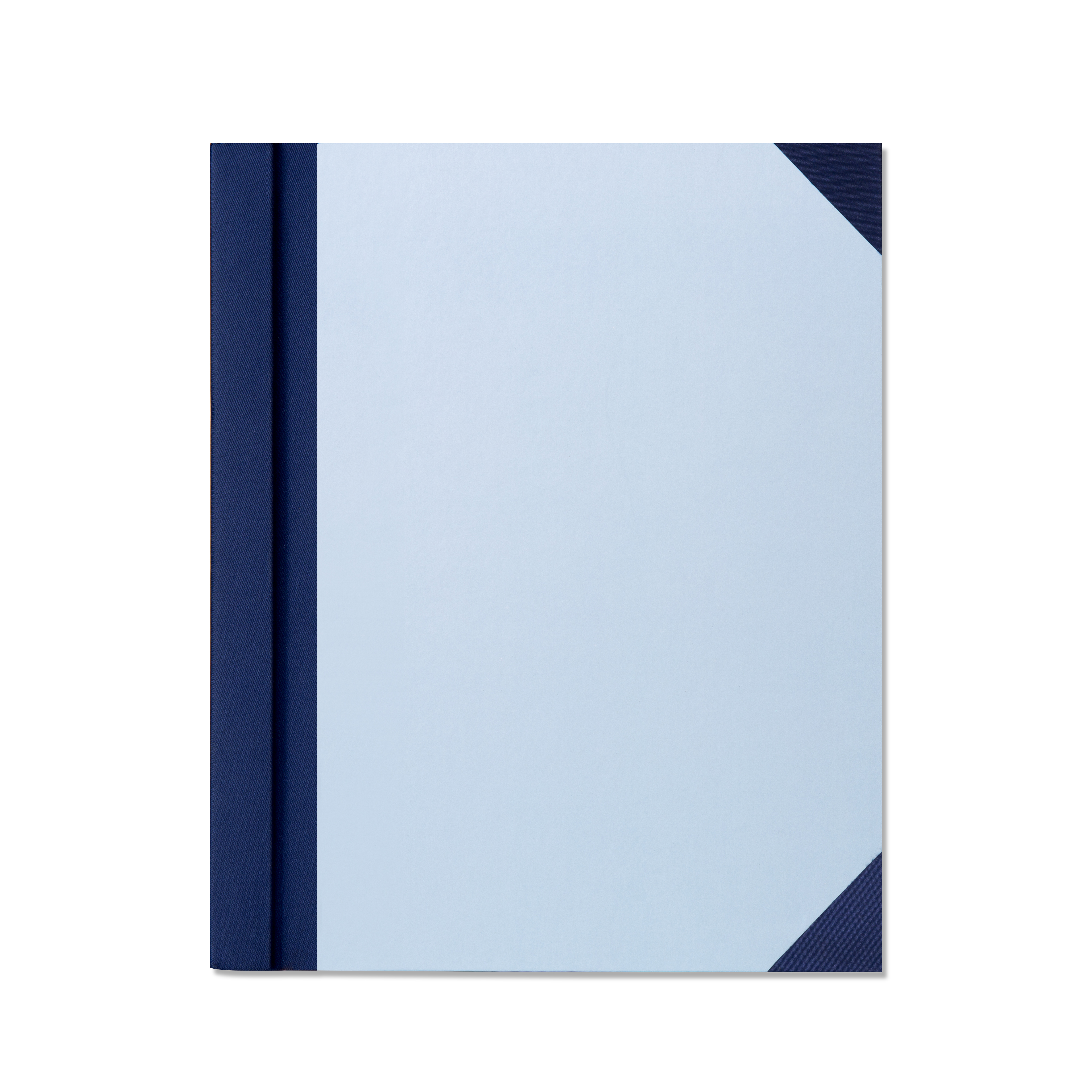 Light blue folder with dark blue spine and corner.
